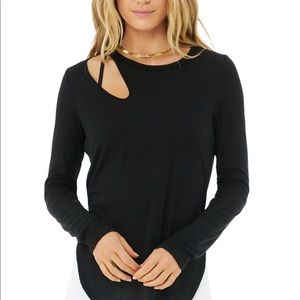 ALO YOGA Black Ribbed Cut Out Peak Long Sleeve